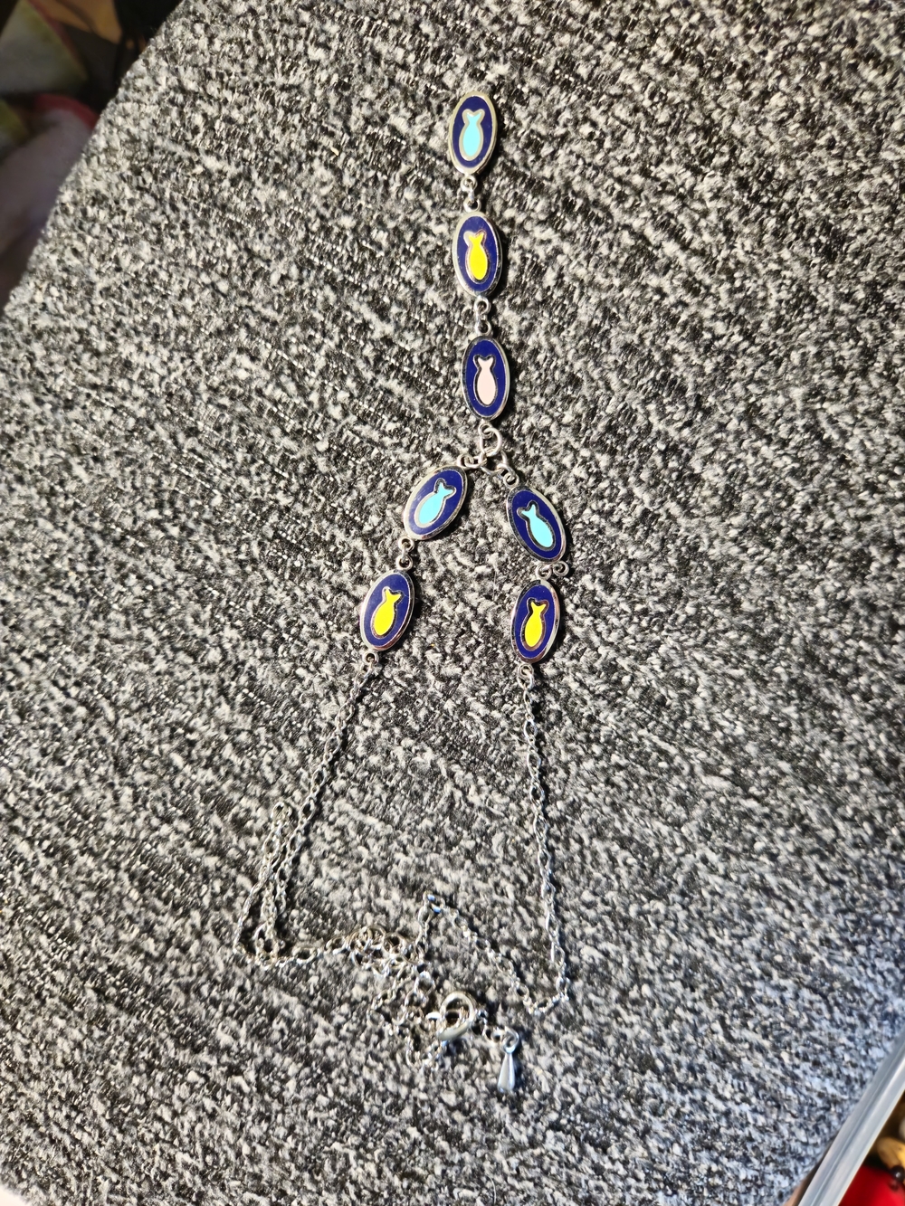 Blue and Yellow Enamel Fish Pendant Necklace